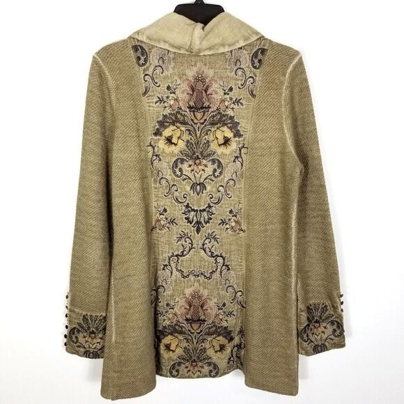 SOFT SURROUNDINGS Women Knit  Embroidered Jacket Sz M Scroll Tapestry Sage Green - Picture 1 of 7